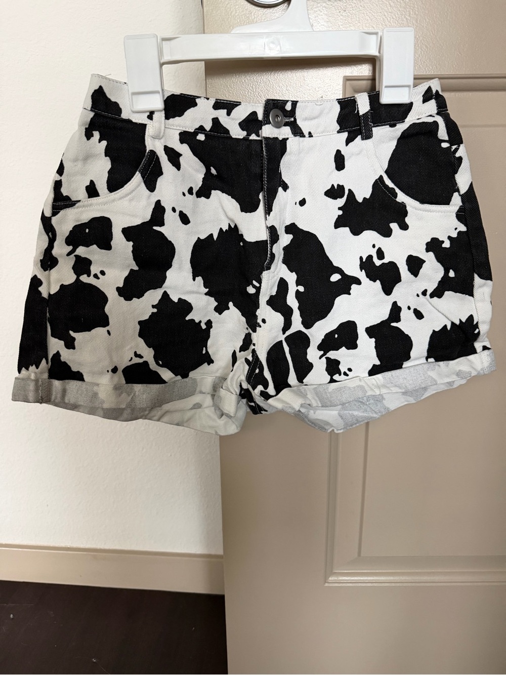 Black & White Cow Print Women's Denim Shorts